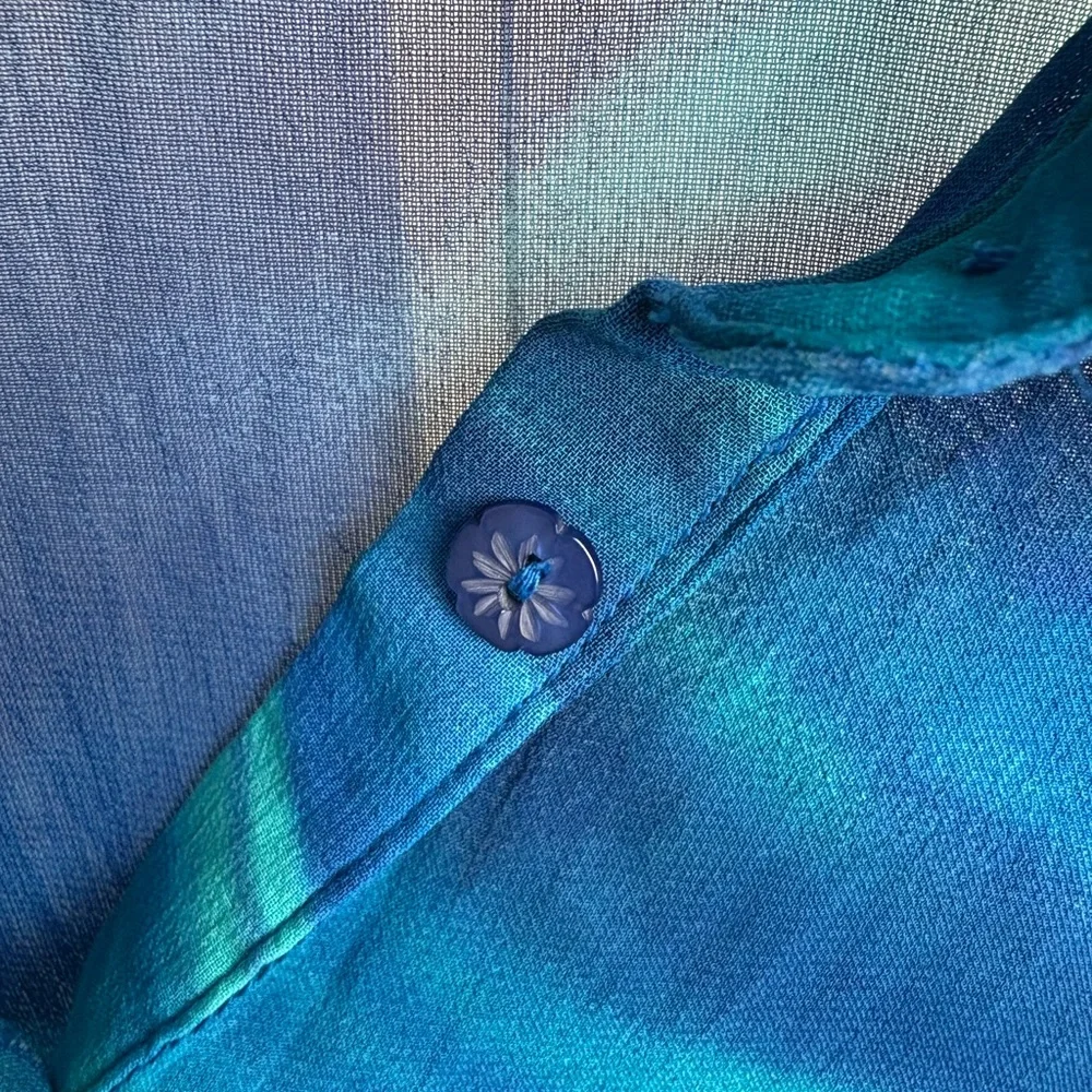 Vibrant Blue and Green Sheer Button-Up - Picture 4 of 5